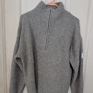Victoria's Secret Pink Quarter Zip Boucle Sweater, Gray, Size Large. Comfy, Cute